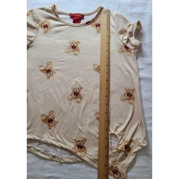 Emma & Elsa Teddy Bear Tie Bottom Tee Cream Size Medium Cute Graphic Top - Picture 5 of 5